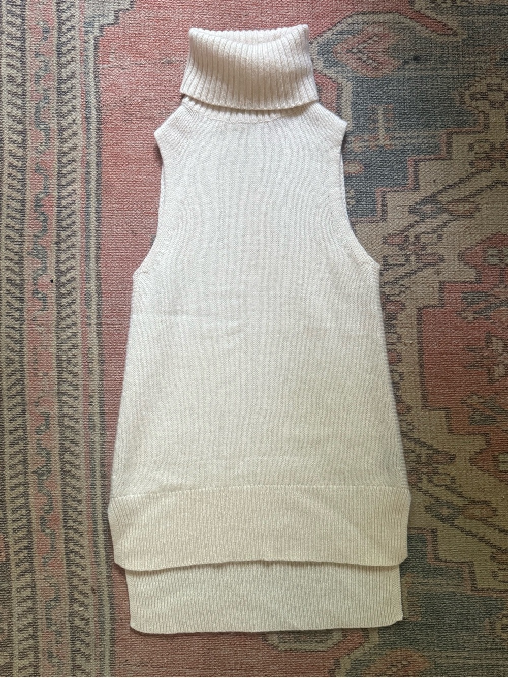 360 Cashmere Sleeveless Turtleneck Knit Top in Cream